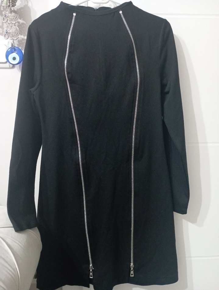 Siyah Fermuarlı Uzun Kadın Elbise - Görsel 2