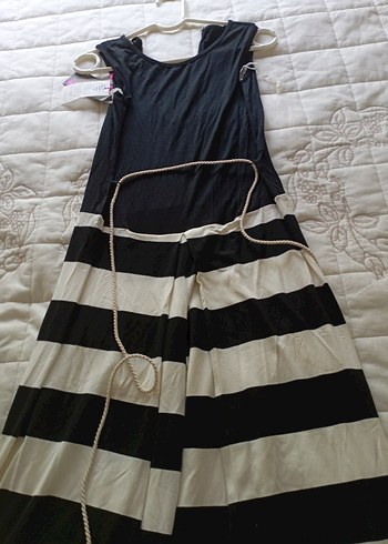 Siyah Beyaz Çizgili Uzun Bohem Tulum - Görsel 5