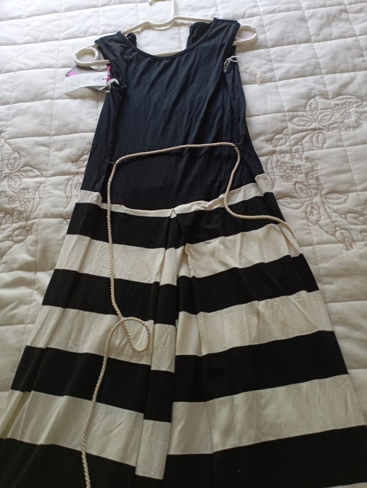 Siyah Beyaz Çizgili Uzun Bohem Tulum - Görsel 5