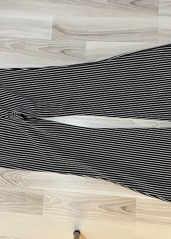 Kadın siyah beyaz Çizgili  Kumaş Pantolon - Görsel 3