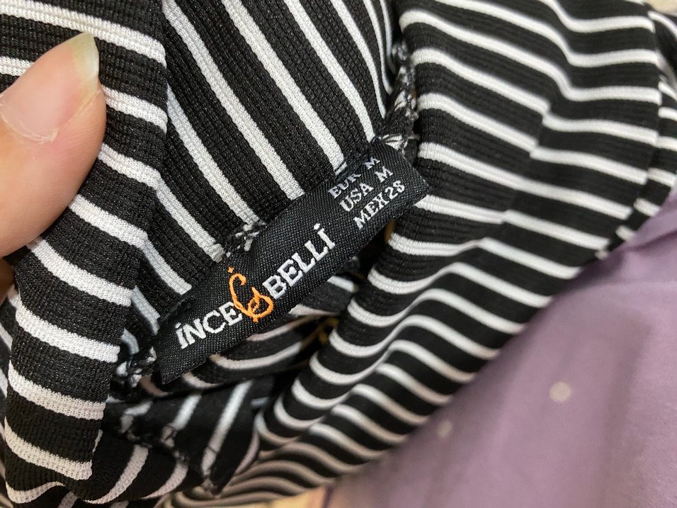 Kadın siyah beyaz Çizgili  Kumaş Pantolon - Görsel 4