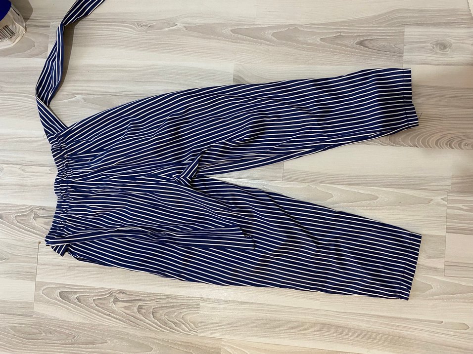 Lacivert Çizgili Pilili Kadın Pantolon - Görsel 3