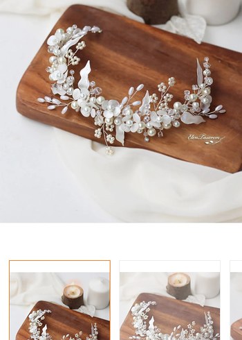 Çiçekli saç aksesuarı gelin tacı incili - Görsel 3