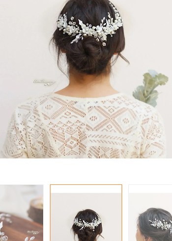 Çiçekli saç aksesuarı gelin tacı incili - Görsel 2
