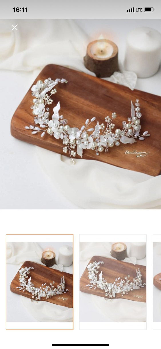 Çiçekli saç aksesuarı gelin tacı incili - Görsel 3