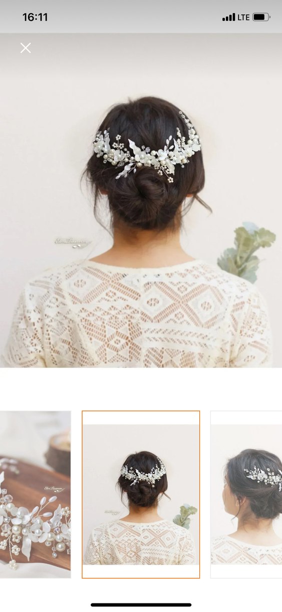 Çiçekli saç aksesuarı gelin tacı incili - Görsel 2