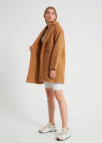 m Beden robin camel cep detaylı kruvaze kaban