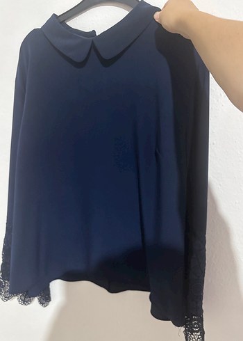 Düğmeli, Uzun Kollu Lacivert Kadın Bluz