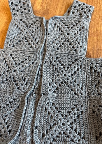 Kız Çocuk Mavi Örgü Bohem Yelek - Görsel 3