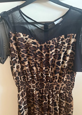 Kahverengi Leopar Desenli Midi Elbise - Görsel 2