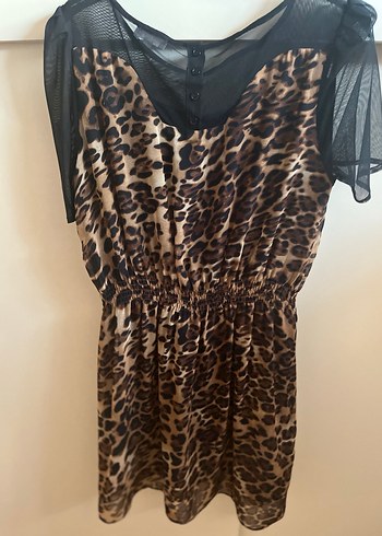 Kahverengi Leopar Desenli Midi Elbise - Görsel 5