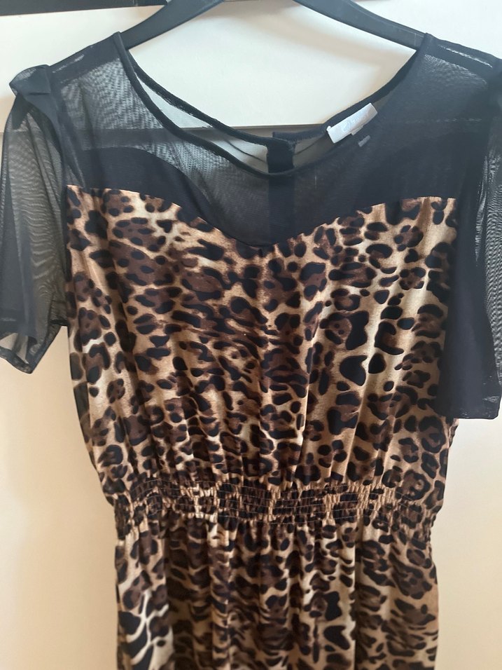 Kahverengi Leopar Desenli Midi Elbise - Görsel 2