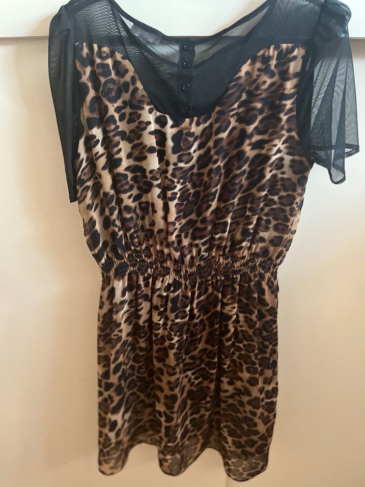 Kahverengi Leopar Desenli Midi Elbise - Görsel 5