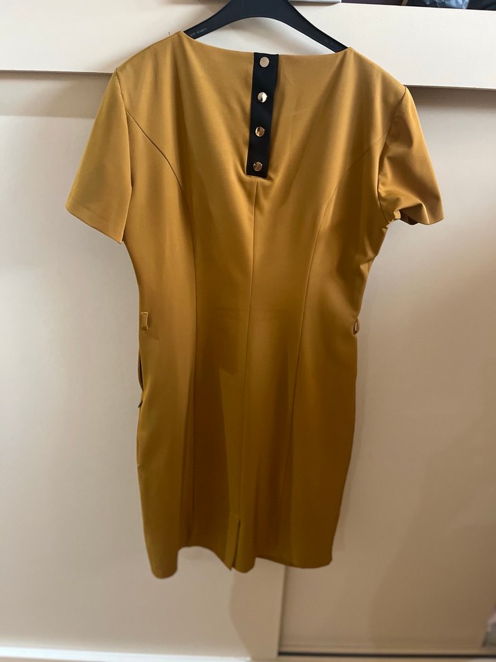 Kısa Kollu Deri Midi Elbise - Görsel 4