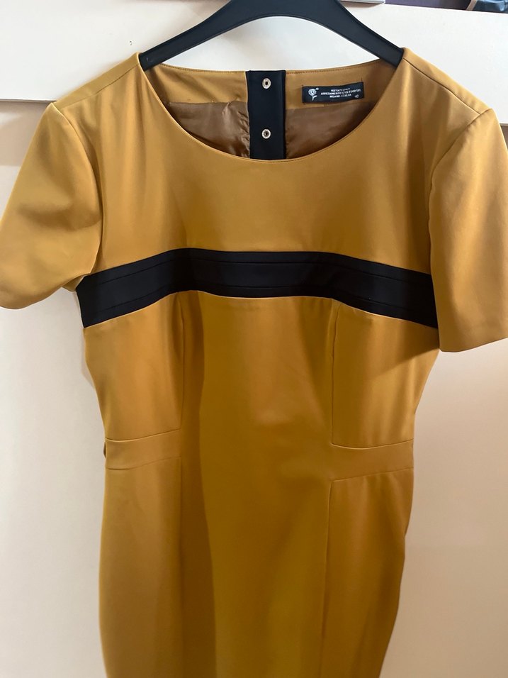 Kısa Kollu Deri Midi Elbise - Görsel 2