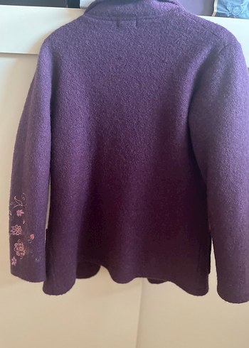 Mor Nakışlı Düğmeli Midi Yün Ceket - Görsel 9
