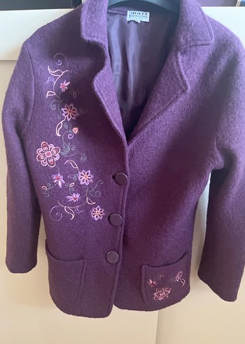 Mor Nakışlı Düğmeli Midi Yün Ceket - Görsel 2