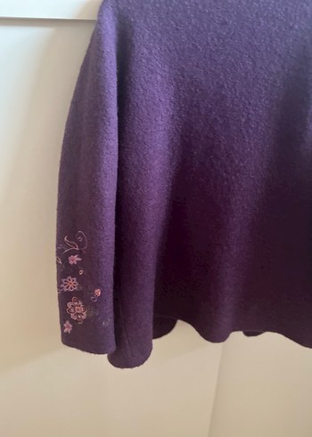 Mor Nakışlı Düğmeli Midi Yün Ceket - Görsel 8