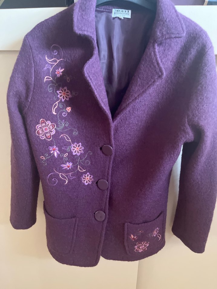 Mor Nakışlı Düğmeli Midi Yün Ceket - Görsel 2