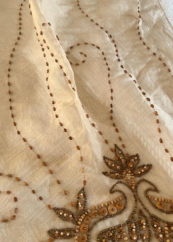 İşlemeli Beyaz Bohem Masa Örtüsü - Görsel 3