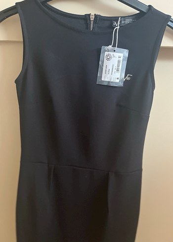 Siyah Kolsuz Midi Ofis Elbisesi - Görsel 6