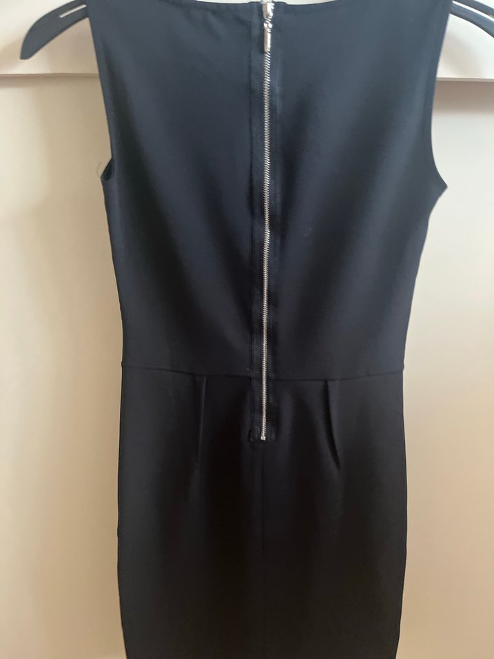 Siyah Kolsuz Midi Ofis Elbisesi - Görsel 5