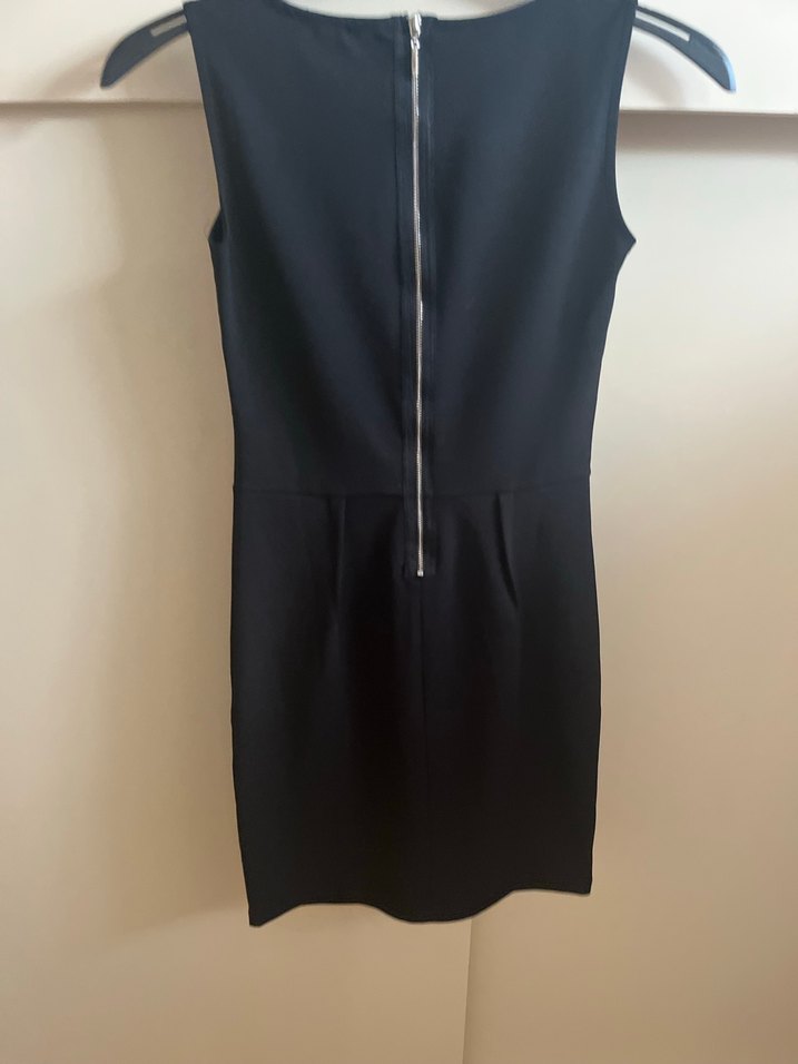 Siyah Kolsuz Midi Ofis Elbisesi - Görsel 4