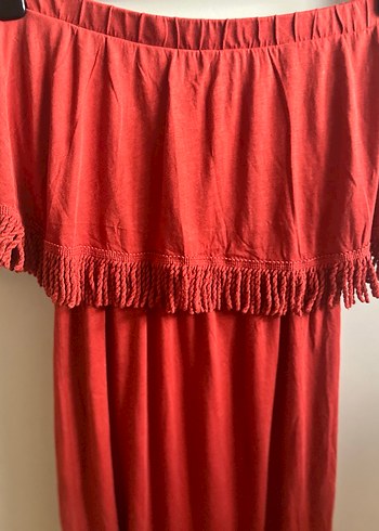 Püsküllü Kırmızı Bohem Uzun Elbise - Görsel 5