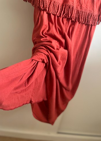 Püsküllü Kırmızı Bohem Uzun Elbise - Görsel 7