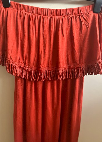 Püsküllü Kırmızı Bohem Uzun Elbise - Görsel 2