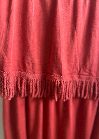 Püsküllü Kırmızı Bohem Uzun Elbise - Görsel 4