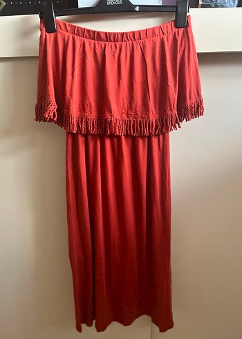 Püsküllü Kırmızı Bohem Uzun Elbise - Görsel 6