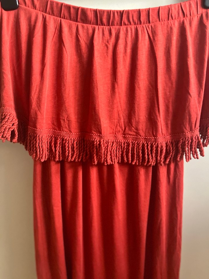 Püsküllü Kırmızı Bohem Uzun Elbise - Görsel 5