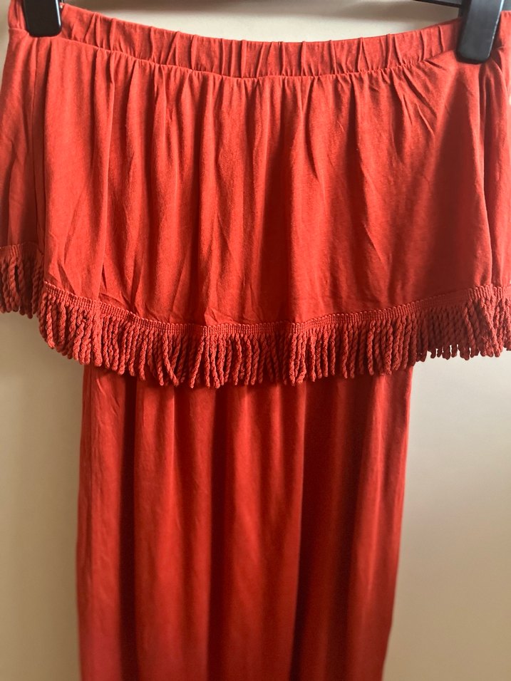 Püsküllü Kırmızı Bohem Uzun Elbise - Görsel 2