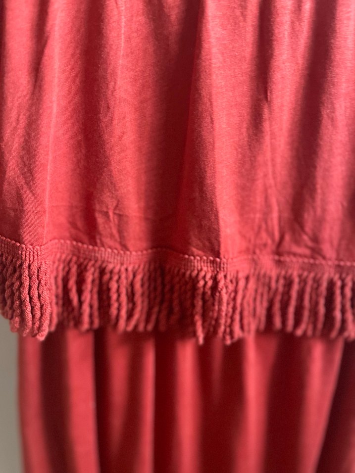 Püsküllü Kırmızı Bohem Uzun Elbise - Görsel 4