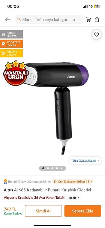 Altus buharlı ütü