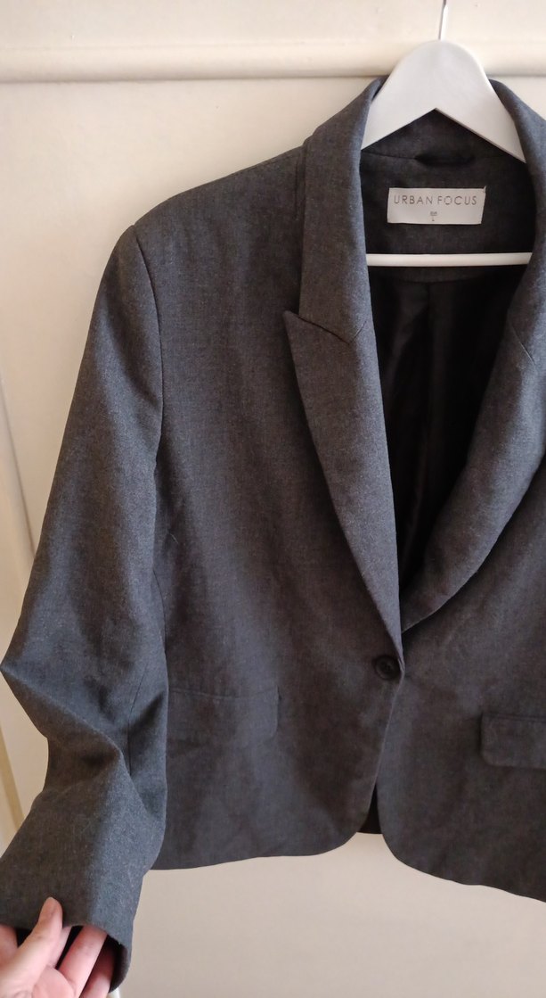 URBAN FOCUS Düğmeli Gri Keten Kadın Blazer Ceket L beden - Görsel 2