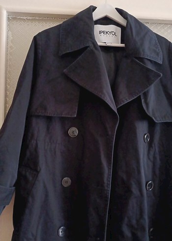 İPEKYOL Siyah Kadın Keten Midi Trençkot 38 beden - Görsel 5