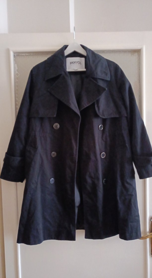 İPEKYOL Siyah Kadın Keten Midi Trençkot 38 beden - Görsel 2