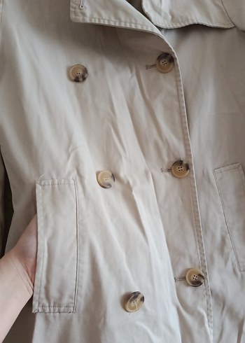 MANGO 38 beden Bej Midi Keten Trençkot Düğmeli - Görsel 4