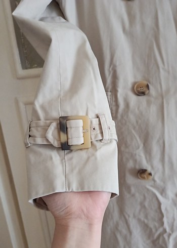 MANGO 38 beden Bej Midi Keten Trençkot Düğmeli - Görsel 2