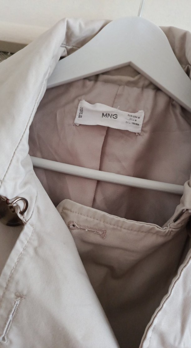 MANGO 38 beden Bej Midi Keten Trençkot Düğmeli - Görsel 3