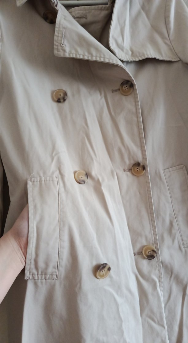 MANGO 38 beden Bej Midi Keten Trençkot Düğmeli - Görsel 4