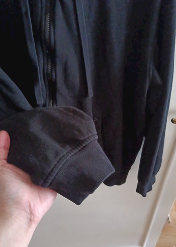 H&M Siyah Kapüşonlu Fermuarlı Kadın Sweatshirt - Görsel 4