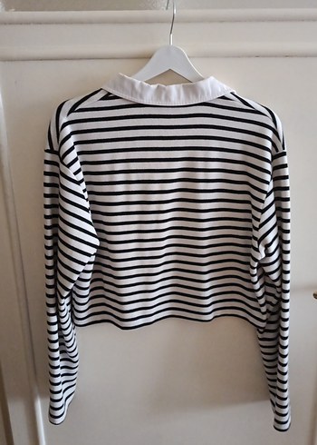 ZARA Düğmeli Çizgili Beyaz YakalıUzun Kollu Kadın Kazak - Görsel 3