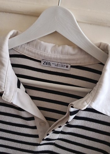 ZARA Düğmeli Çizgili Beyaz YakalıUzun Kollu Kadın Kazak - Görsel 2