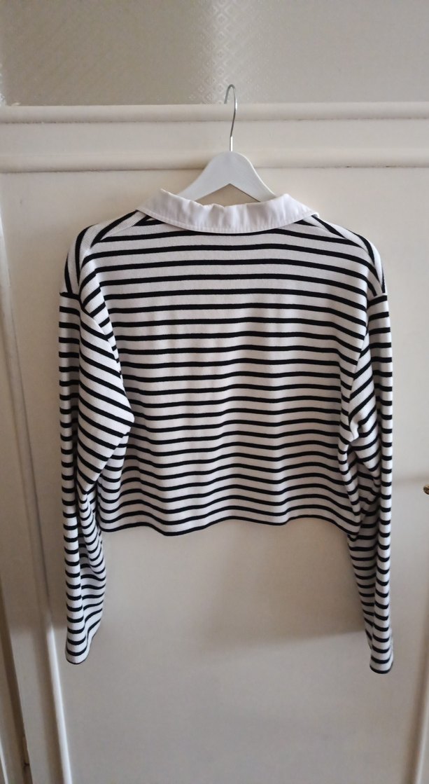 ZARA Düğmeli Çizgili Beyaz YakalıUzun Kollu Kadın Kazak - Görsel 3