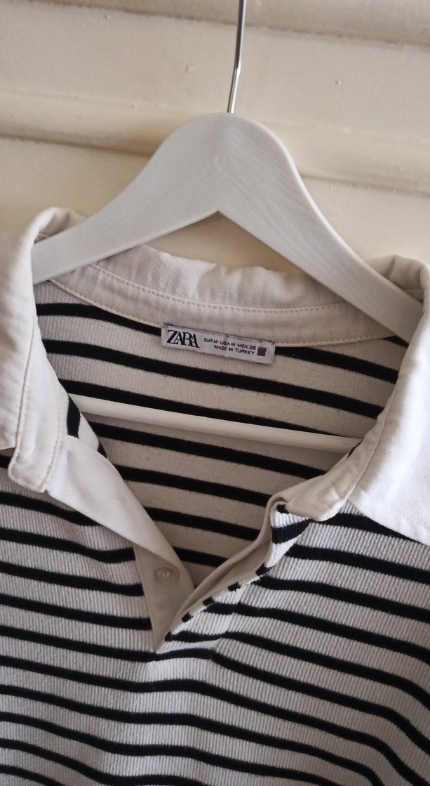 ZARA Düğmeli Çizgili Beyaz YakalıUzun Kollu Kadın Kazak - Görsel 2