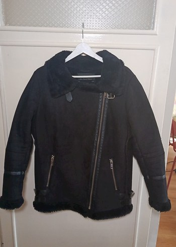 PULL&BEAR Siyah Kadın Süet Kürklü Biker Ceket - Görsel 2
