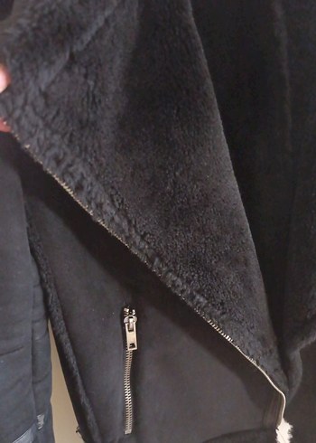 PULL&BEAR Siyah Kadın Süet Kürklü Biker Ceket - Görsel 10